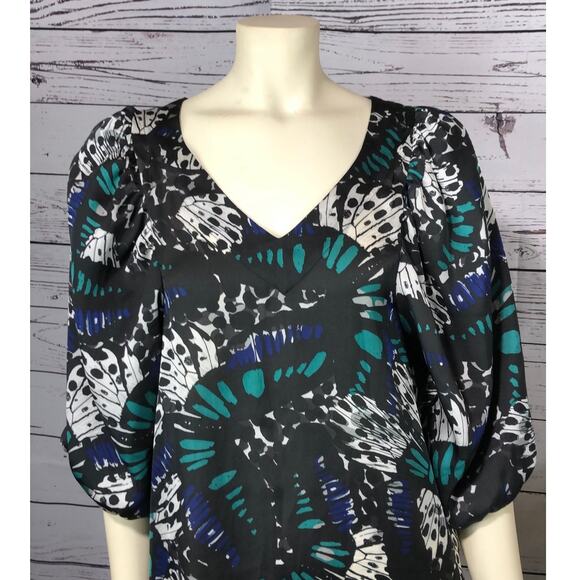 BCBG generation sheath dress, balloon sleeves  in black with green, blue size 6 - Picture 3 of 12